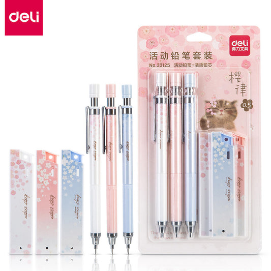 Deli Sakura Cherry Blossom Mechanical Pencils 0.5mm with Refills Set of 3