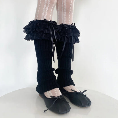 Leg Warmers - Black Bow - Ruffled