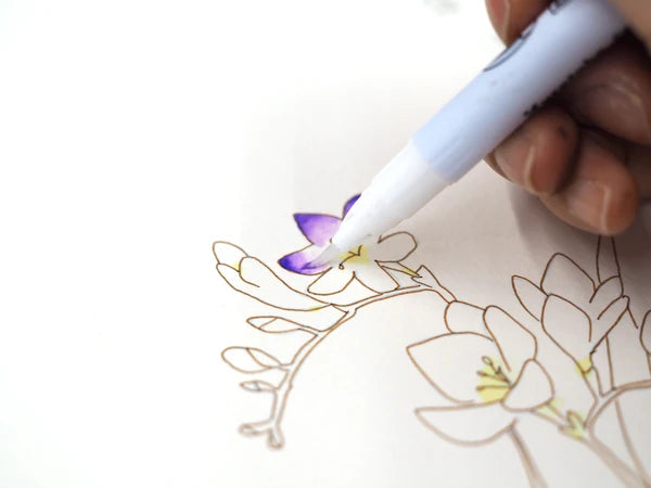 ZIG Kuretake Fude Brush Pen Clean Colours - Watercolor Illustration Lesson How to Draw Flower Gradation