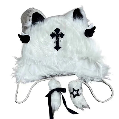 Cat Beanie - White & Black - Angel Cross