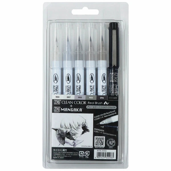 Kuretake ZIG Clean Color Real Brush + Mangaka – Set of 6