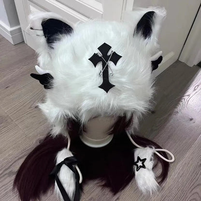 Cat Beanie - White & Black - Angel Cross