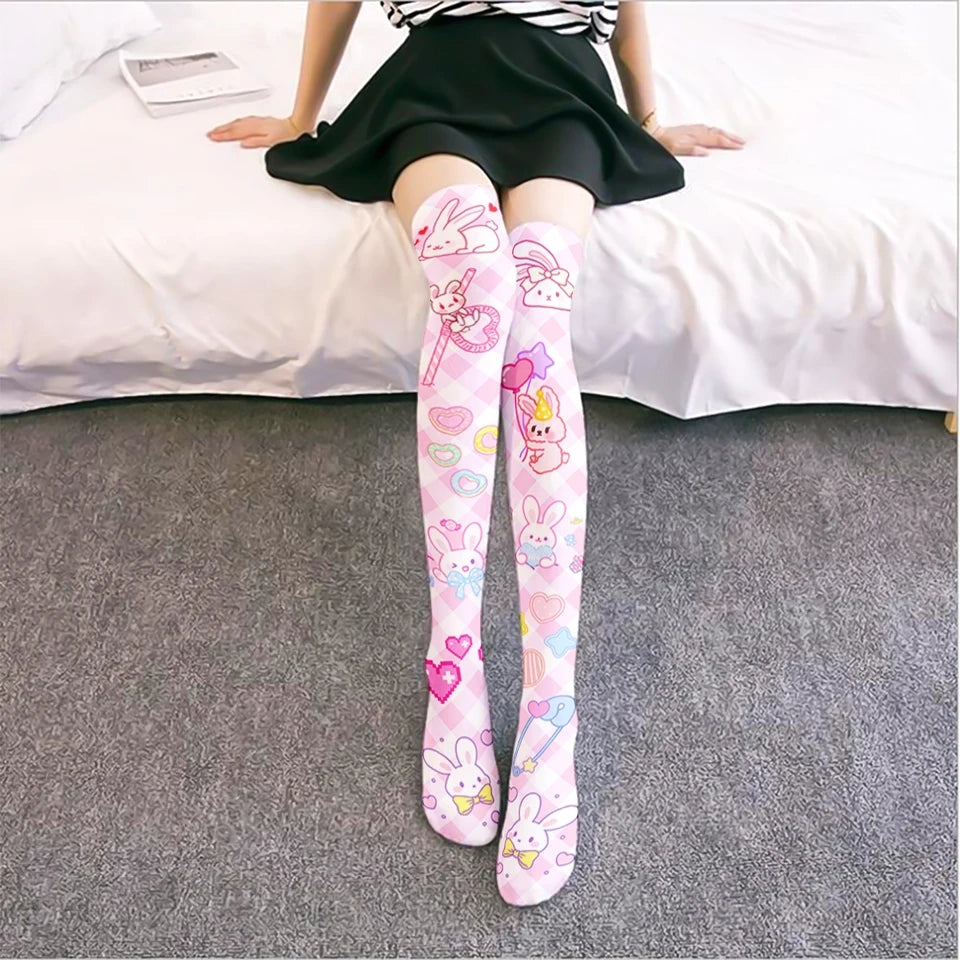 Bunny Print Thigh-High Socks