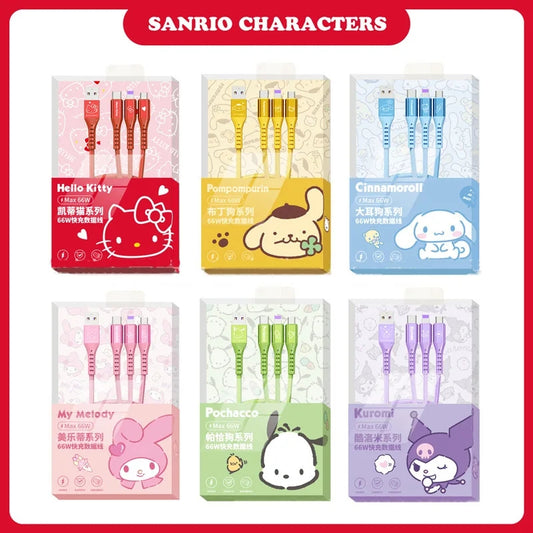 Sanrio Characters 3 in 1 Fast Charging Cables Micro, Type-C & USB