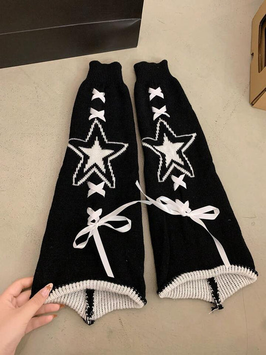 Leg Warmers - Black & White - Ribbons & Stars