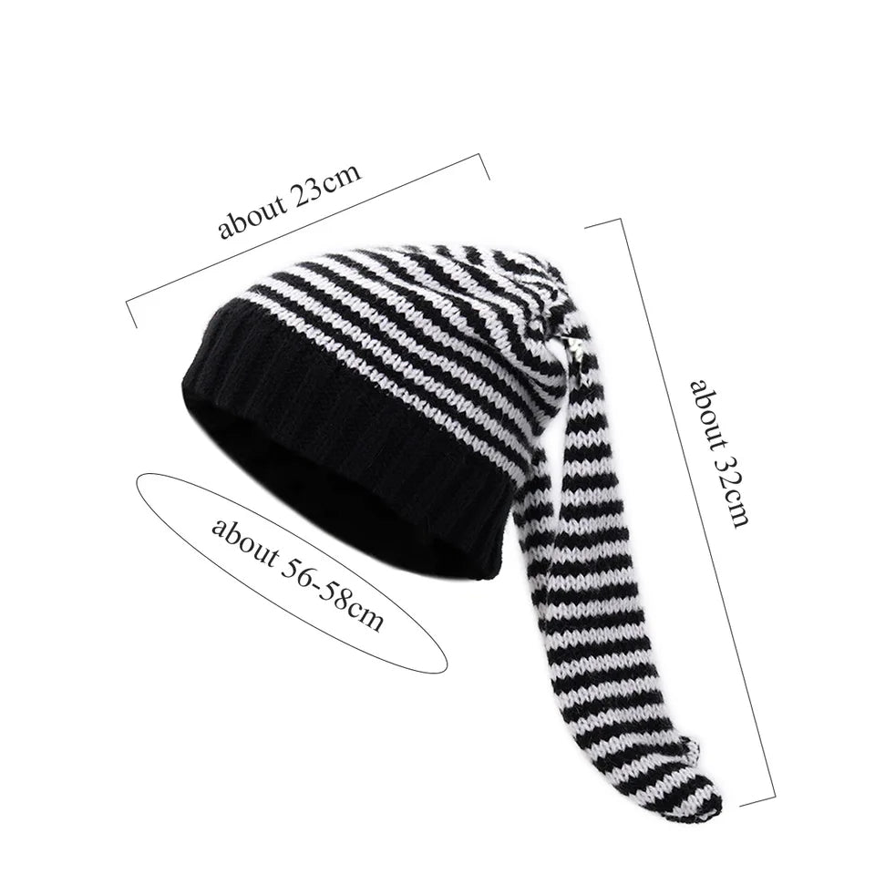 Bunny Beanie Stripped Hat Black & White