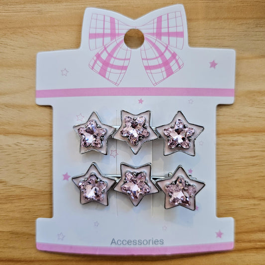 Hair Clips - Silver & Pink - Double Stars