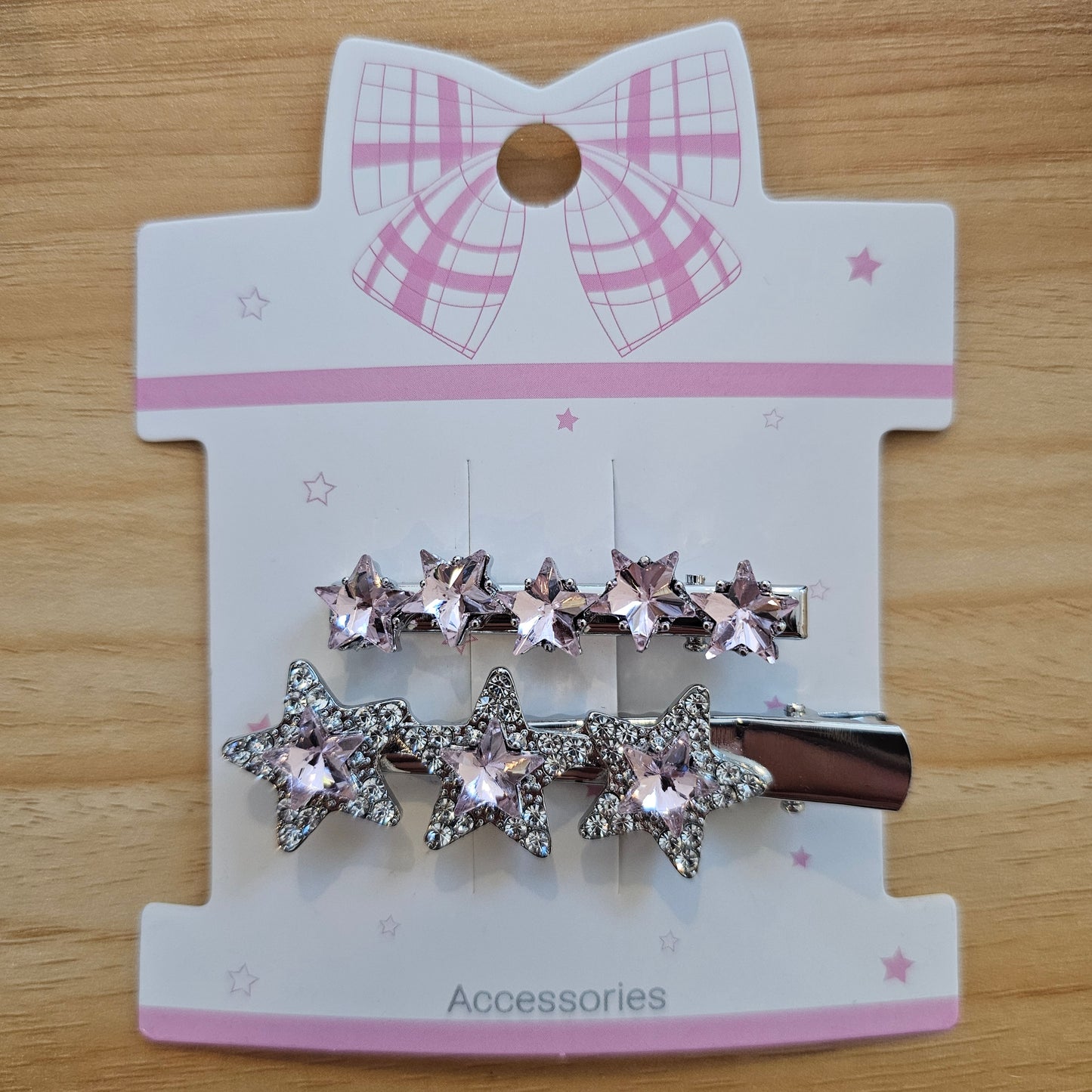 Hair Clips - Silver & Pink - Stars Set