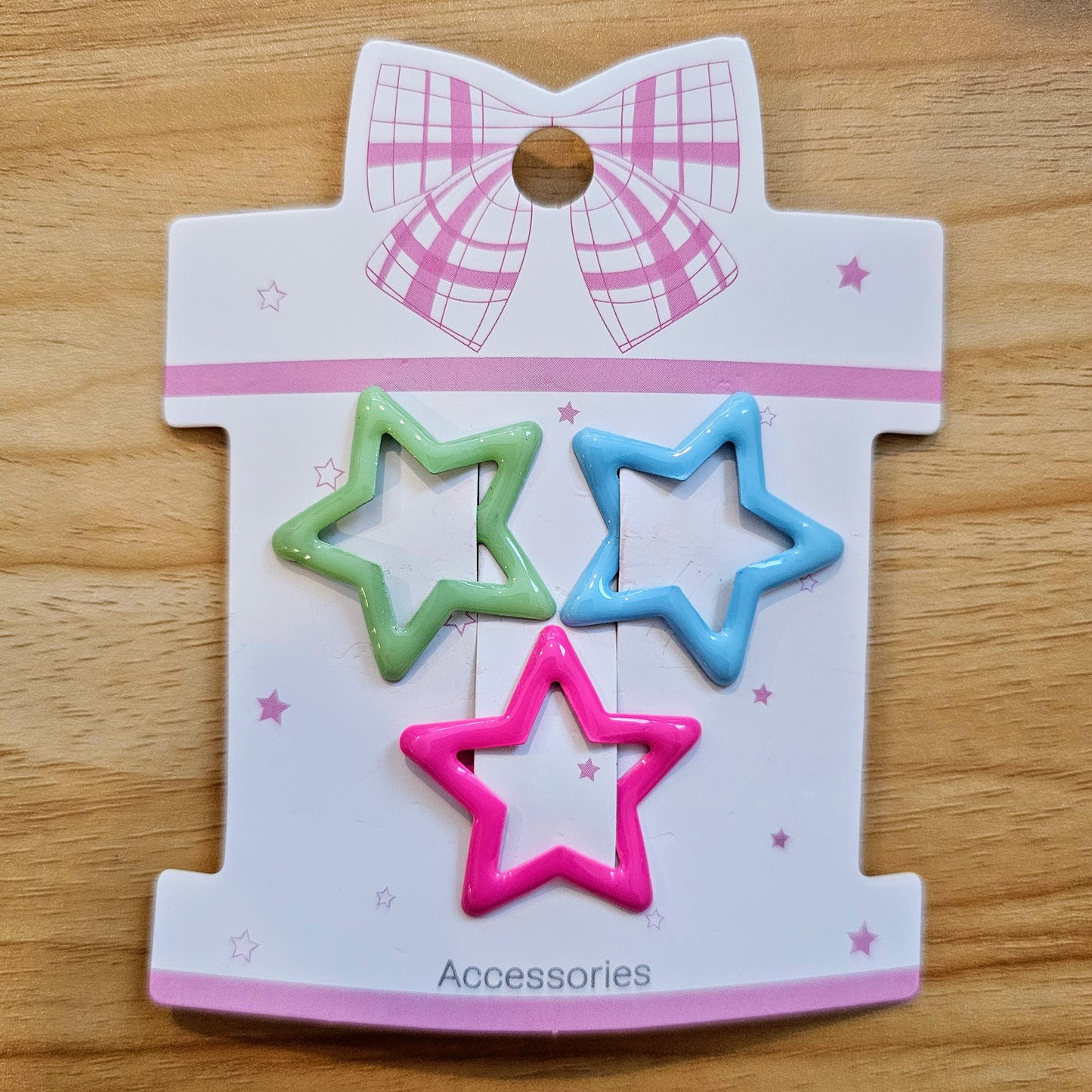 Hair Clips - Pink, Blue & Green Stars - Set of 3