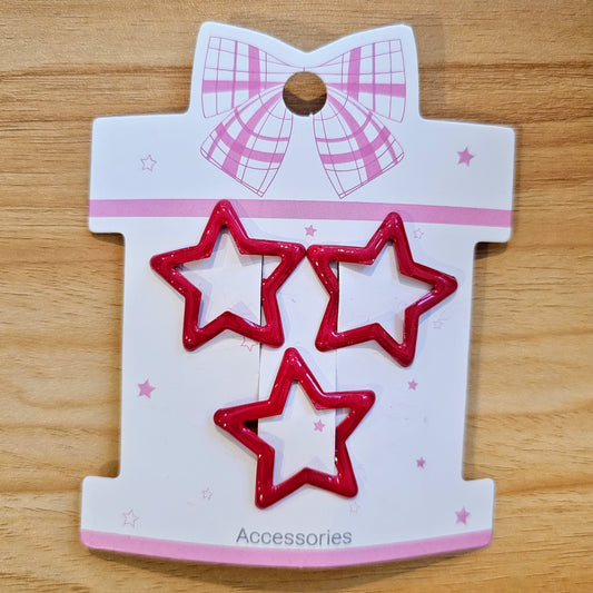 Hair Clips - Red Star - Set of 3