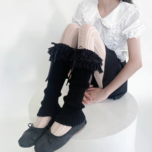 Leg Warmers - Black Bow - Ruffled