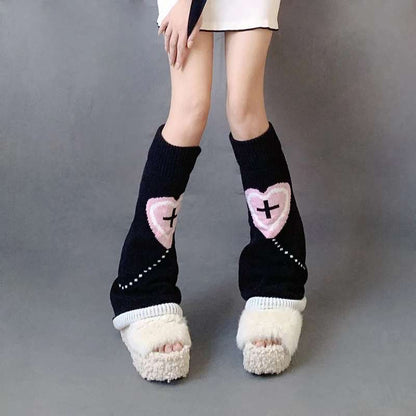 Leg Warmers - Black & Pink - Cross & Heart