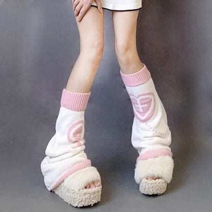 Leg Warmers - White & Pink - Cross & Heart