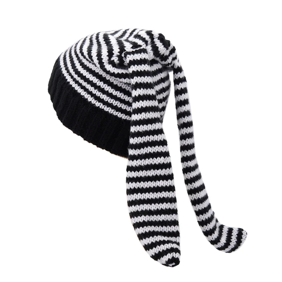 Bunny Beanie Stripped Hat Black & White