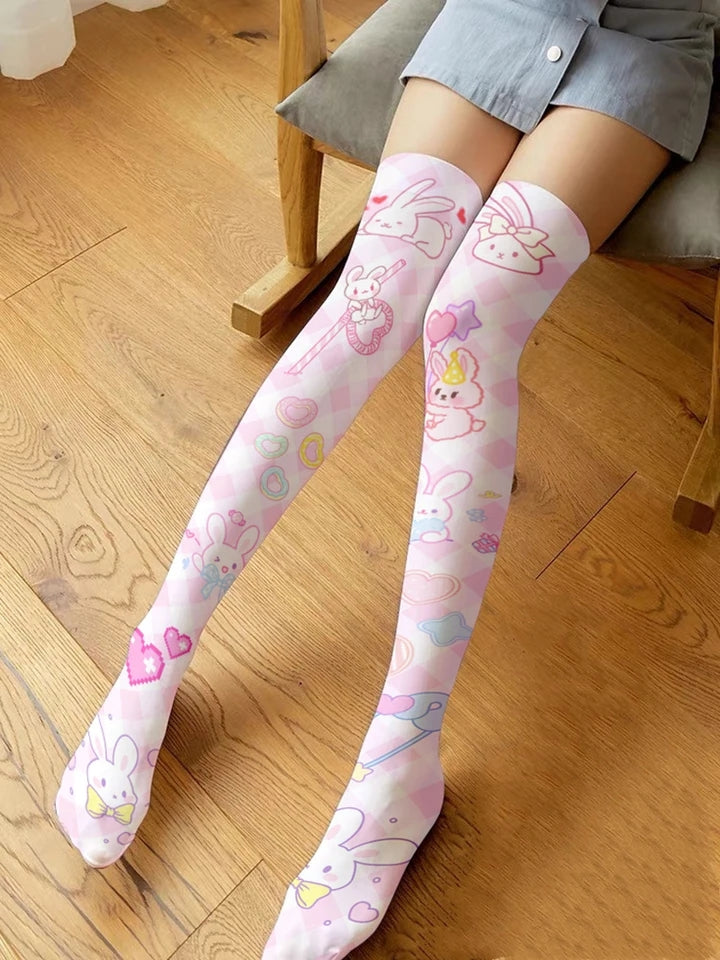 Bunny Print Thigh-High Socks