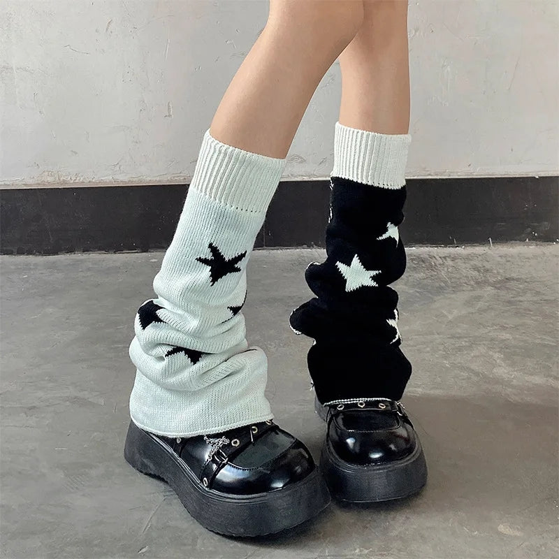 Leg Warmers - Black & White - Reversible Stars