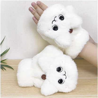 Cat Mittens -  Fluffy White - Soft Gloves