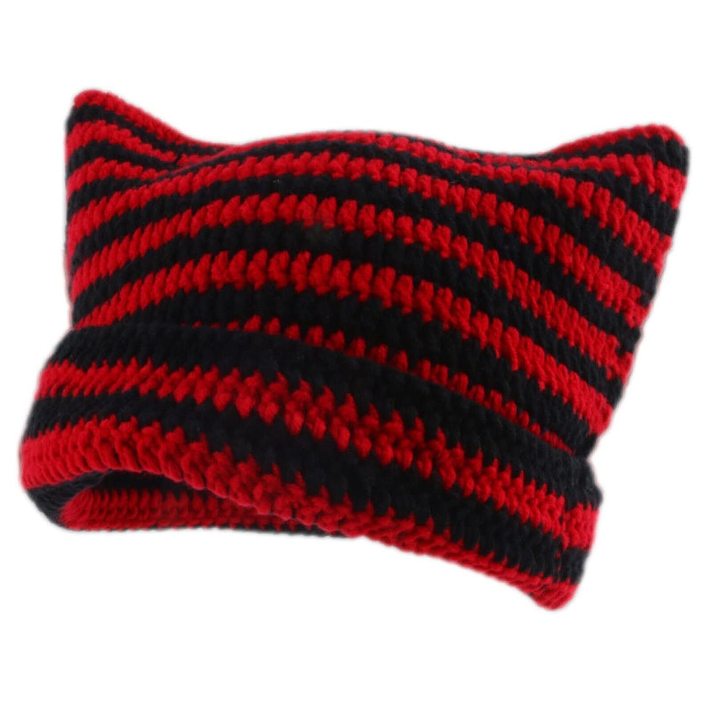Cat Beanie - Red & Black Stripped Hat