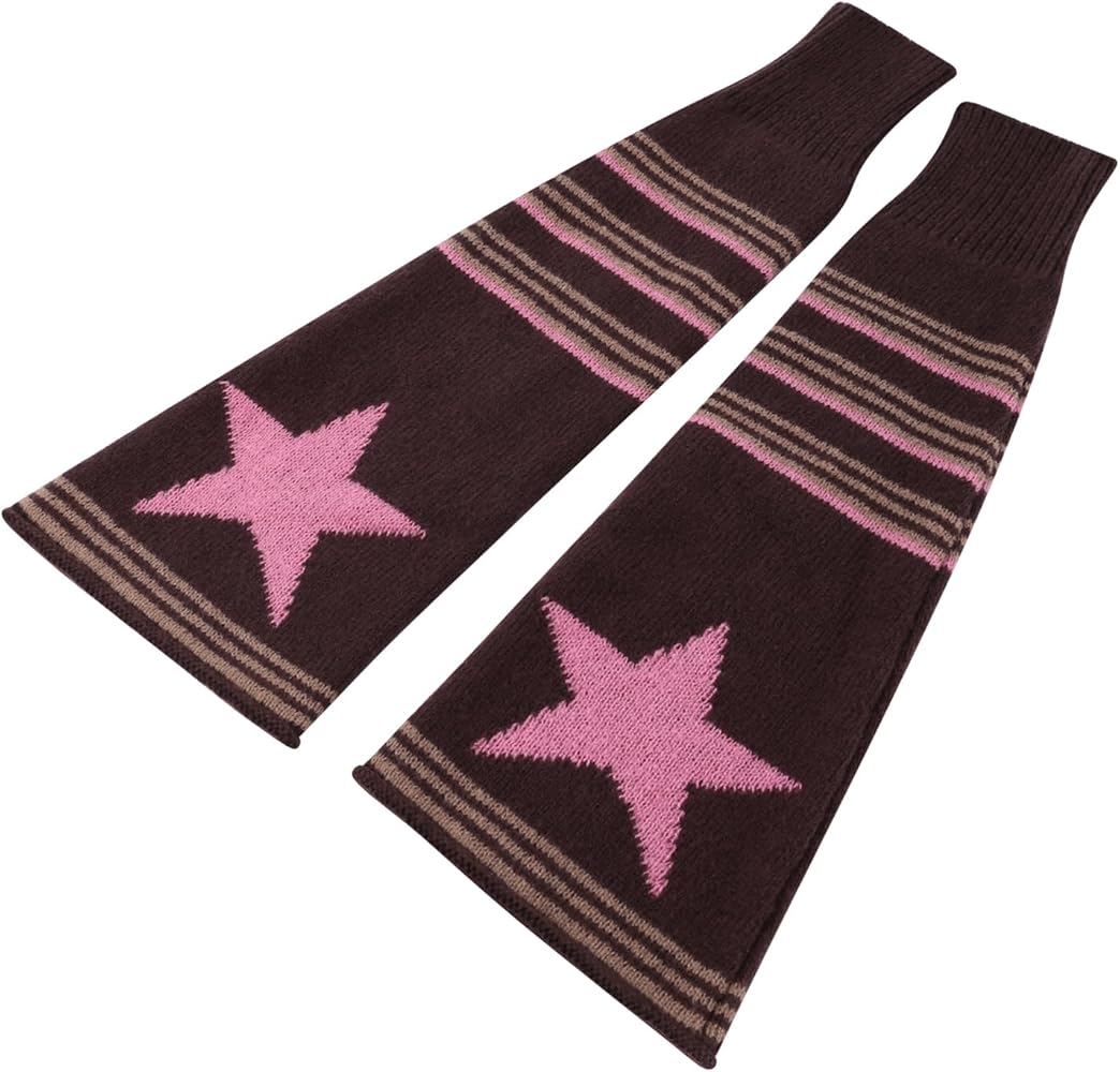 Leg Warmers - Brown & Pink - Striped Stars