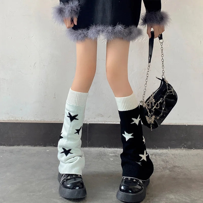 Leg Warmers - Black & White - Reversible Stars