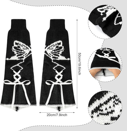 Leg Warmers - Black & White - Ribbons & Butterfly