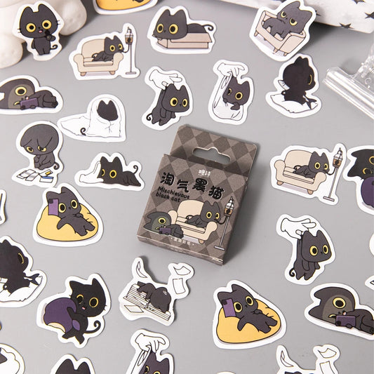 Sticker Box - Mischievous Black Cat - 45 Stickers