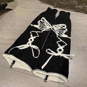 Leg Warmers - Black & White - Ribbons & Butterfly