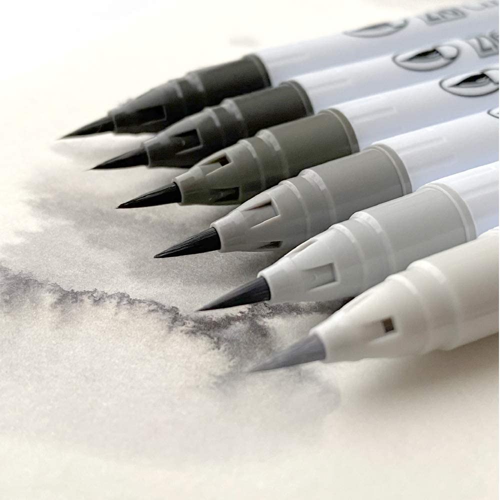 Kuretake ZIG Clean Color Real Brush Pen – Cool Gray 6-Color Set