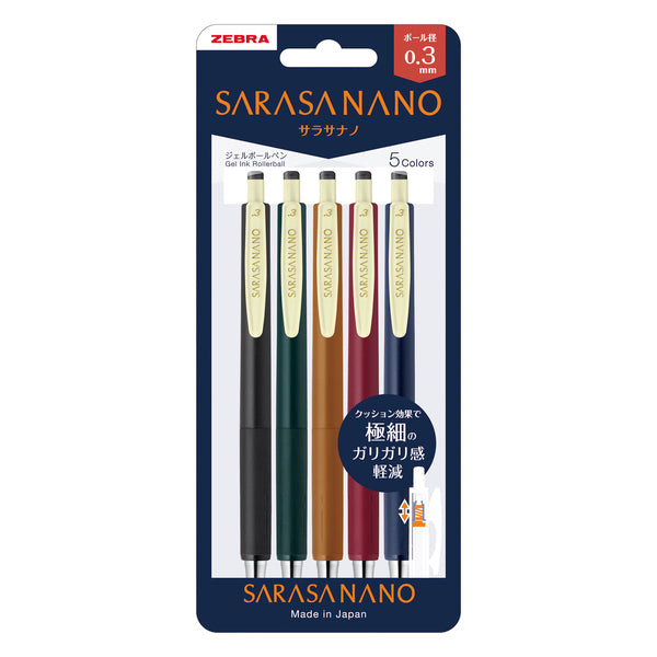 ZEBRA Sarasa Nano 0.3mm 5 color set Ink color: Sepia black