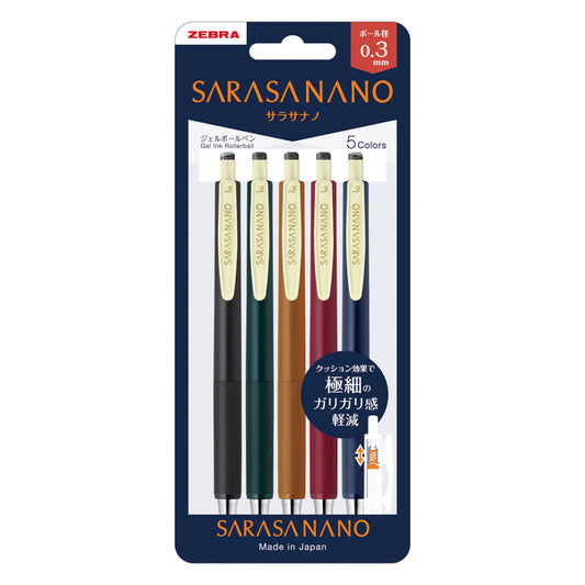 ZEBRA Sarasa Nano 0.3mm 5 color set Ink color: Sepia black