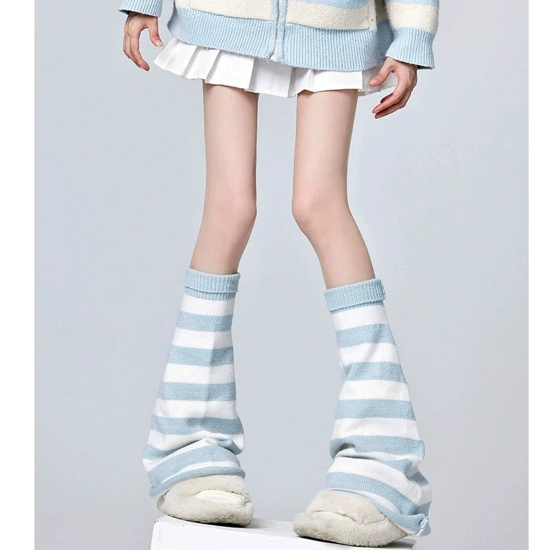 Leg Warmers - Pastel Baby Blue - Striped