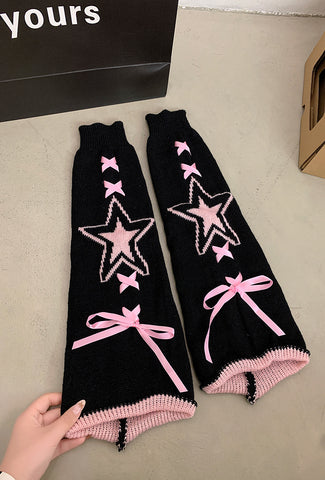 Leg Warmers - Black & Pink - Ribbons & Stars