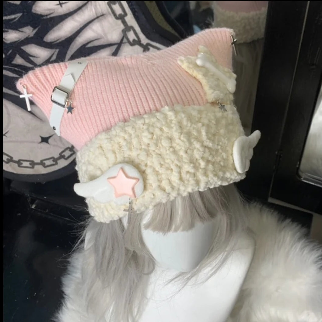 Cat Beanie Angel Wings Baby Pink