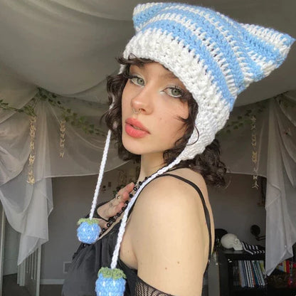 Cat Beanie - Blue Pastel - Strawberry Hat