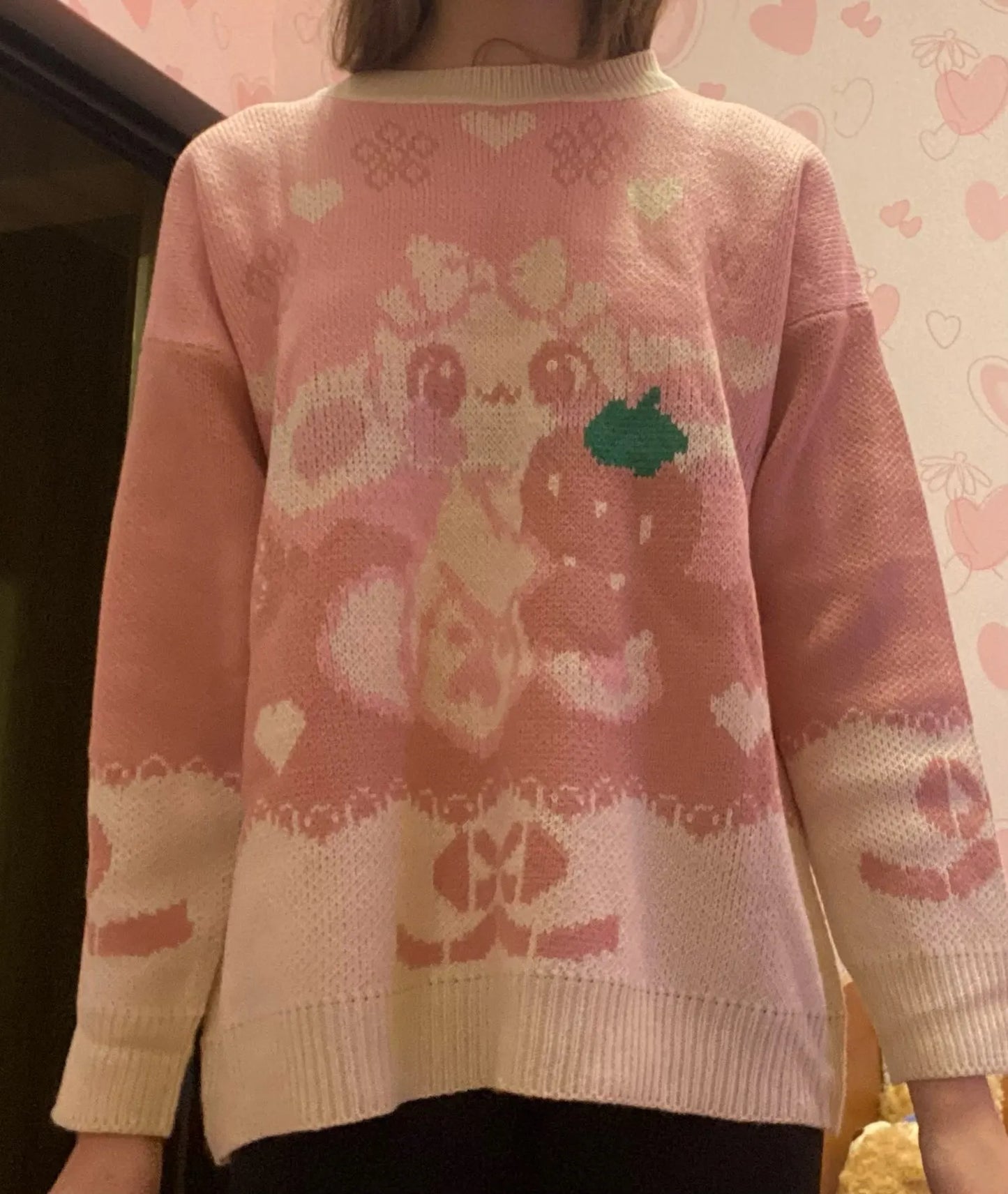 Sweater - Lolita Strawberry Bunny - Pastel Pink