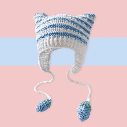 Cat Beanie - Blue Pastel - Strawberry Hat