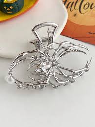 Claw Hair Clip - Silver & Pearl - Spider