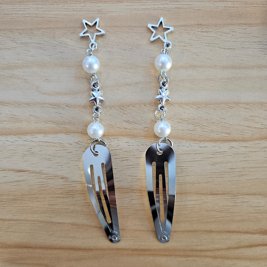 Hair Clips - Silver - Stars & Pearls