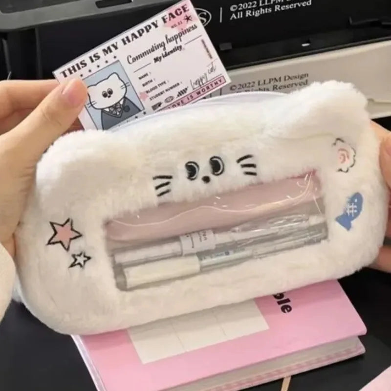 Cute White Fluffy Animal Pencil - Case Cat & Dog