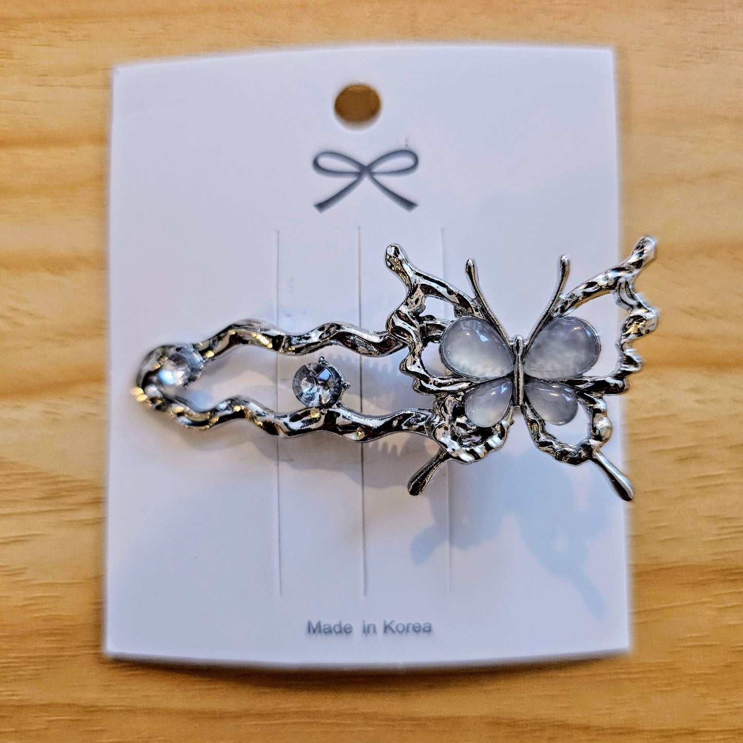 Hair Clip -  White & Silver - Butterfly