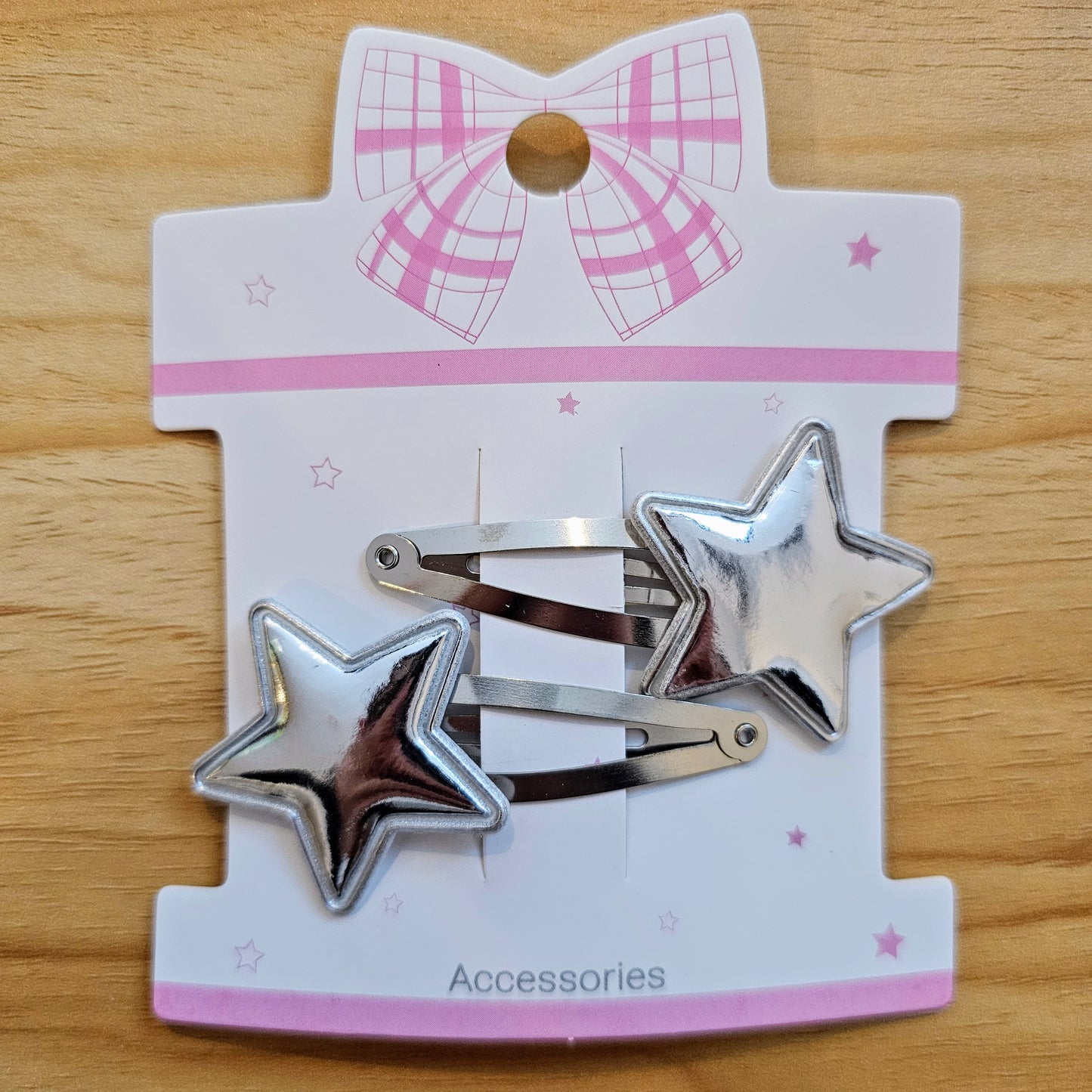 Hair Clips - Silver Poof Stars - Set of 2