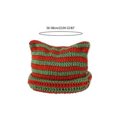 Cat Beanie - Red & Black - Stripped Hat