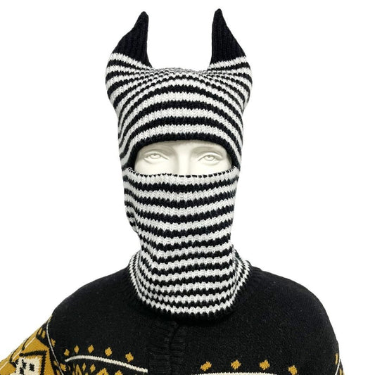 Demon Ski Mask - Neck Warmer with Horns - Black & White