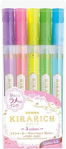 ZEBRA Kirarich Sparkle Glitter 5 Highlighters