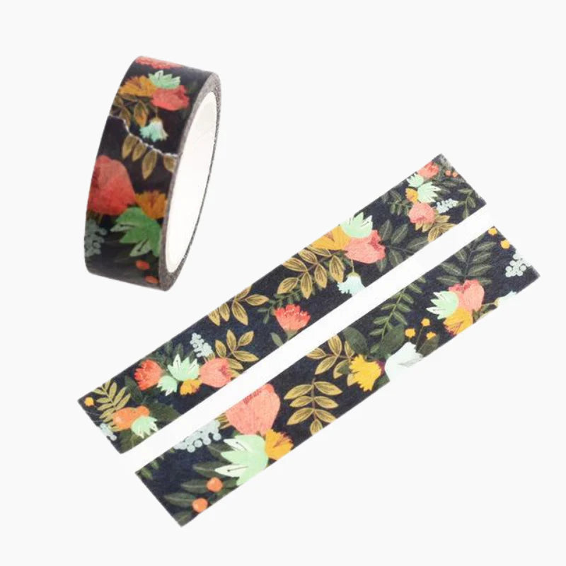 Indigo Floral Design Kamoi Washi Tape - 7m Long