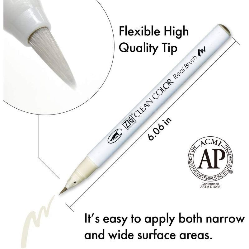 Kuretake ZIG - Clean Color Real Brush Pen Markers - Warm Grey Set of 6