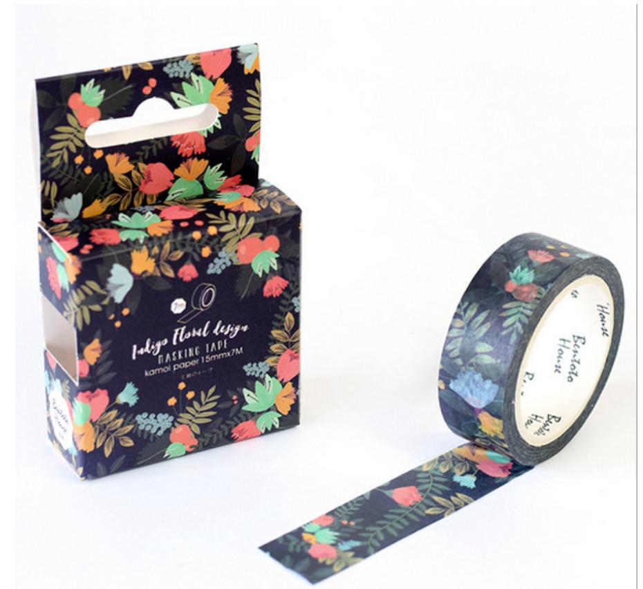 Washi Tape - Indigo Floral Design  - 7m Long