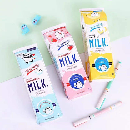 Milk Box Pencil Case - Strawberry, Banana & Original Milk - Carton Box