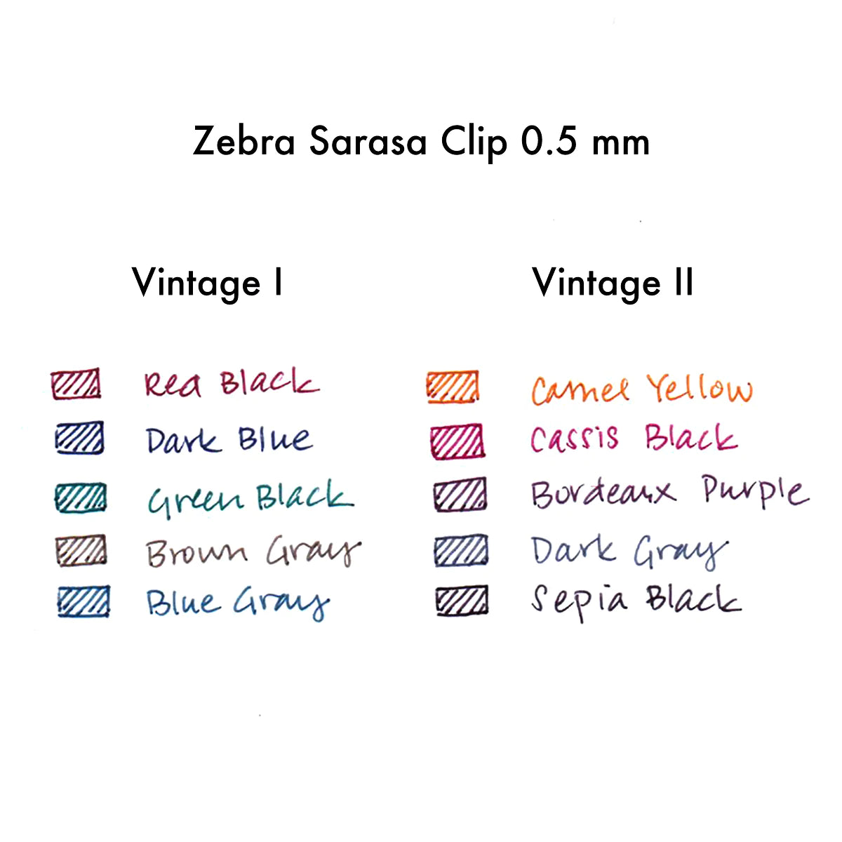 ZEBRA Sarasa Vintage Set No. 1 & 2 Colour 0.5mm Clip Pen